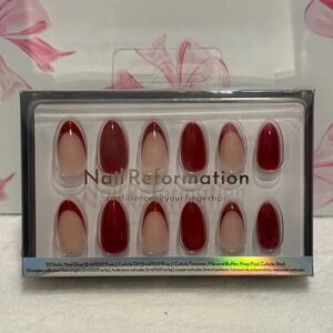 Nail‎ Reformation Press On Nails French Manicure Hot Red Almond 32pcs
